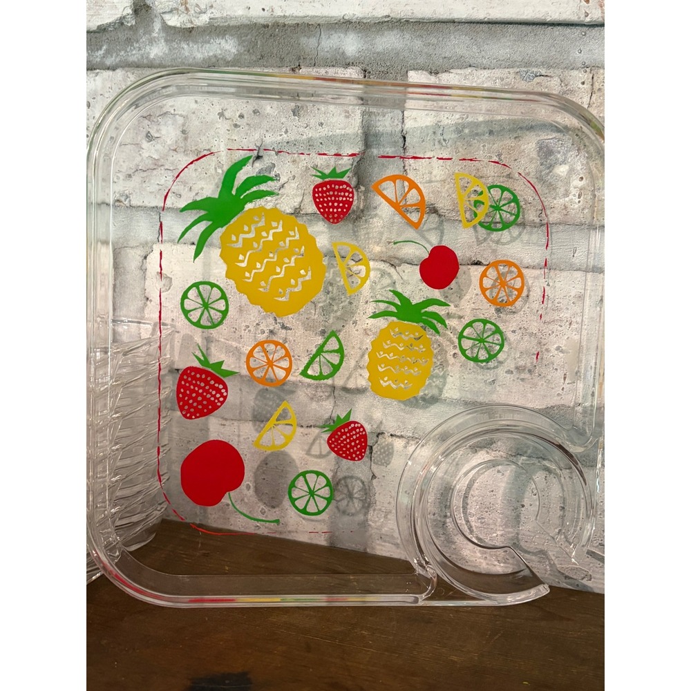Vintage Acrylic Tropical Fruit Snack Trays with Wine Glass Holder Set of 8 - Picture 3 of 8